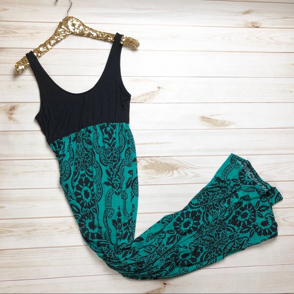 EUC Medium Jade / Black maxi dress - Picture 7 of 8